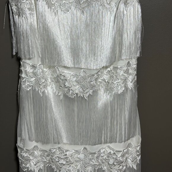 Badgley Mischka Tiered Fringe Cocktail Flapper Dress - Picture 3 of 8
